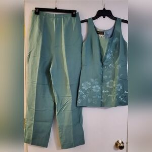 Donna Morgan Linen Blend Sleeveless Top and Pant Set. Size 10